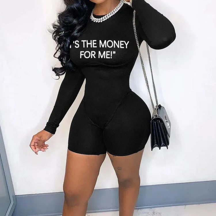 

European and American new sexy tight-fitting long-sleeved tops with letters printed jumpsuit women