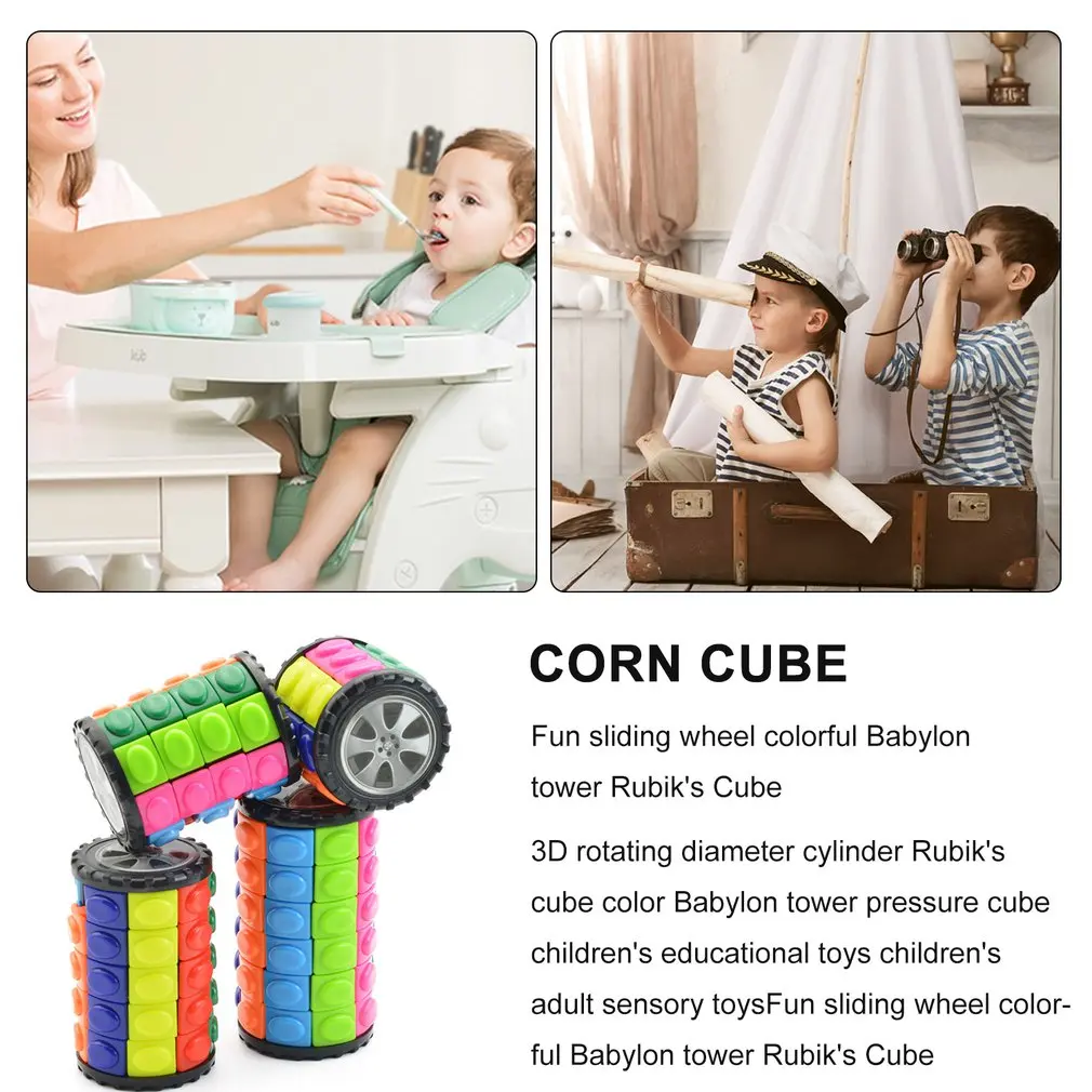 

3D Rotate Slide Cylinder Magic Cube Colorful Babylon Tower Stress Relief Cube Kids Puzzle Toys For Children Adults Sensory Toys