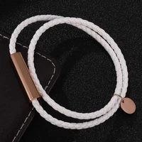 fashion casual jewelry white double leather bracelet for women men stainless steel magnetic buckle couples bracelets sp0702