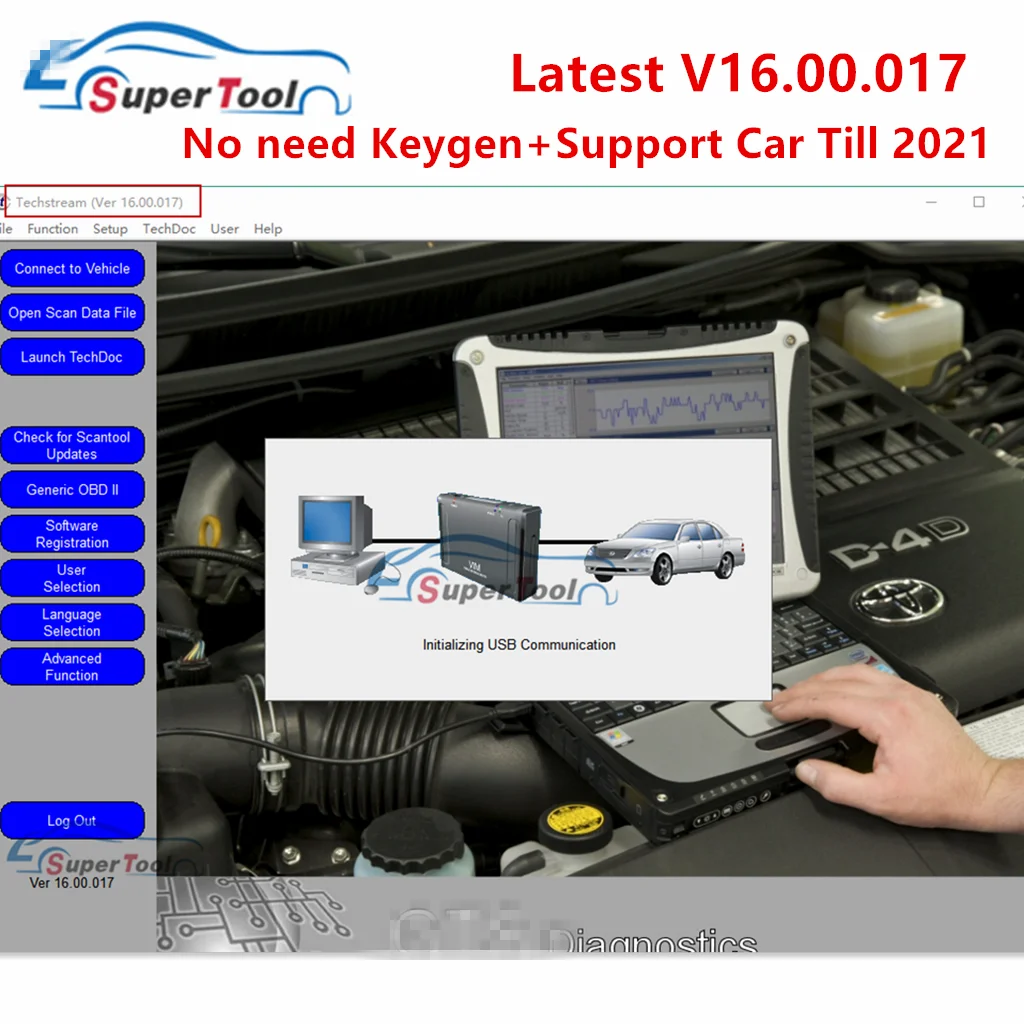 Новейший мини VCI V15.00.028/V16.10.017 для TOYOTA TIS Techstream FT232RL Chip J2534 OBD2 Диагностический кабель