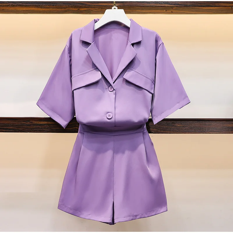 Женский Повседневный комплект из двух предметов размера плюс фиолетовая блузка