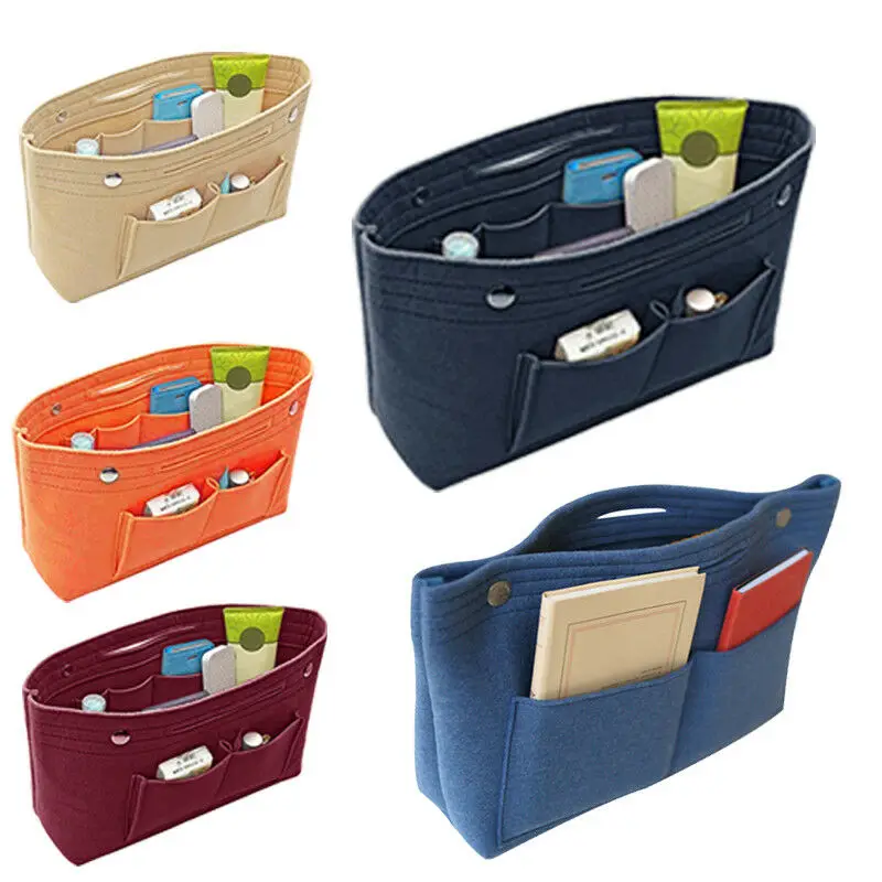 

High Quality Thicken Large Capacity Cosmetic Storage Bag Felt Travel Insert Organizer Handbag Purse Makeup Bag For Women Female
