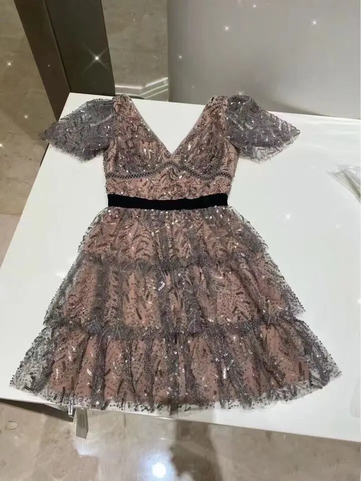 

2020 New arrive V-neck Sequins women short dress