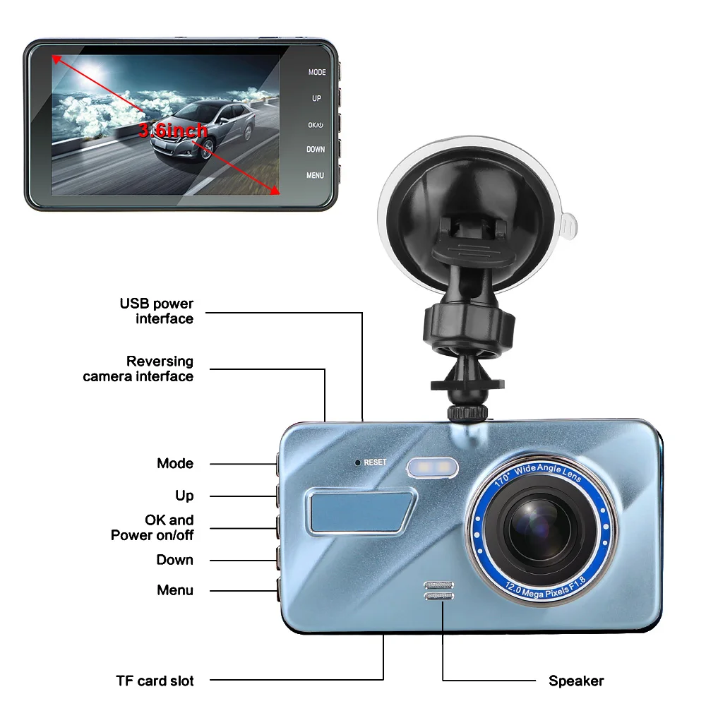 Цикл Запись Ночное видение Dash Cam 3 6 &quotHD видео Регистраторы Видеорегистраторы для