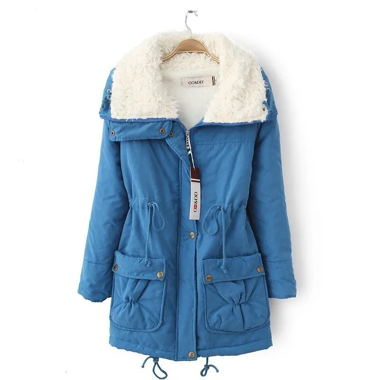 

Women Winter Cotton-padded Parka Lamb Fur Cotton-padded Jacket Winter Overcoat Pocket Adjustable Waist Loose Coat