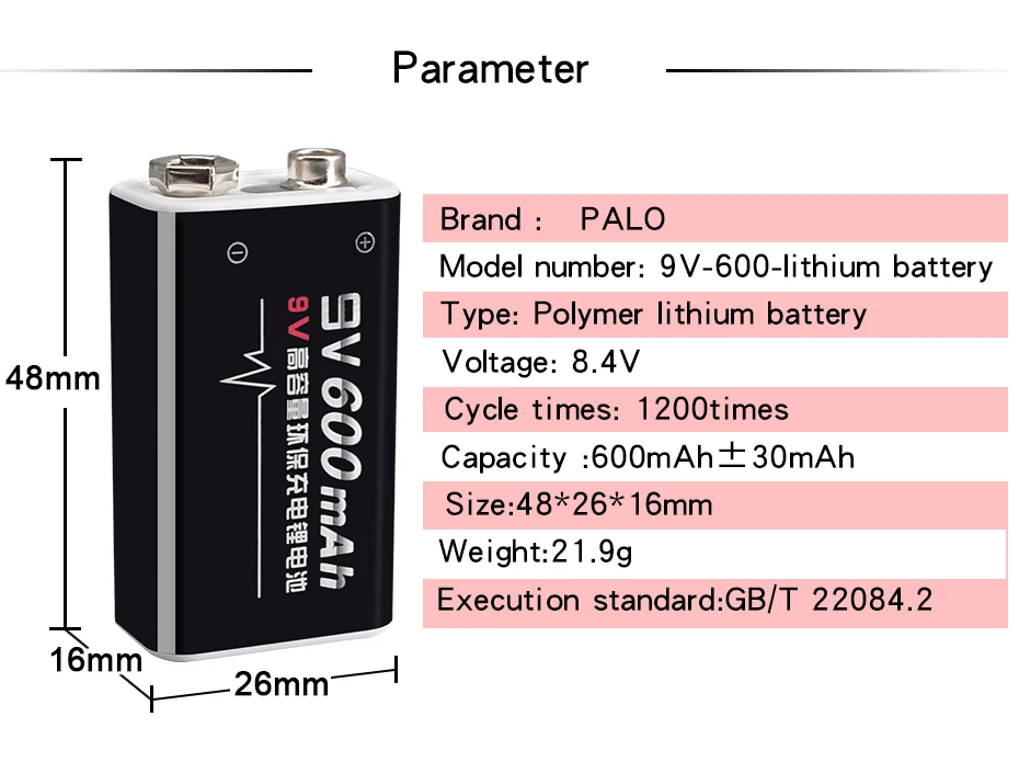 PALO 6 шт. батарея 6F22X 6LR61 6F22 006p 6 шт. Li-Ion 9 в 600 мАч аккумуляторные батареи для радио, камеры, игрушек и т. Д