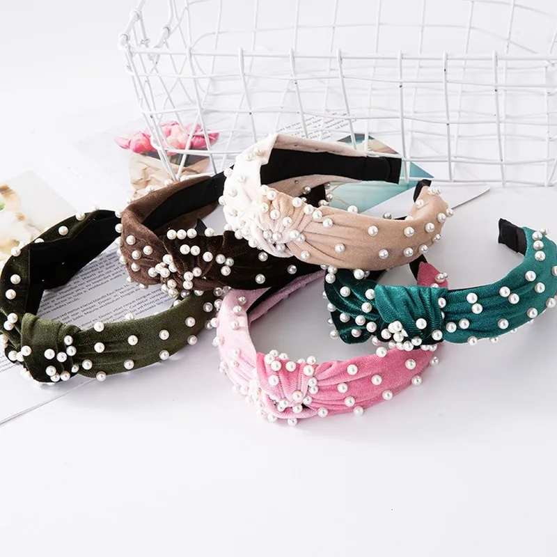 

Korean Style Fashion Gold Velvet Hairband Pearl Girls Headband Wide Brim Hair Bands Ladies Wild style Hair Accessories for Women