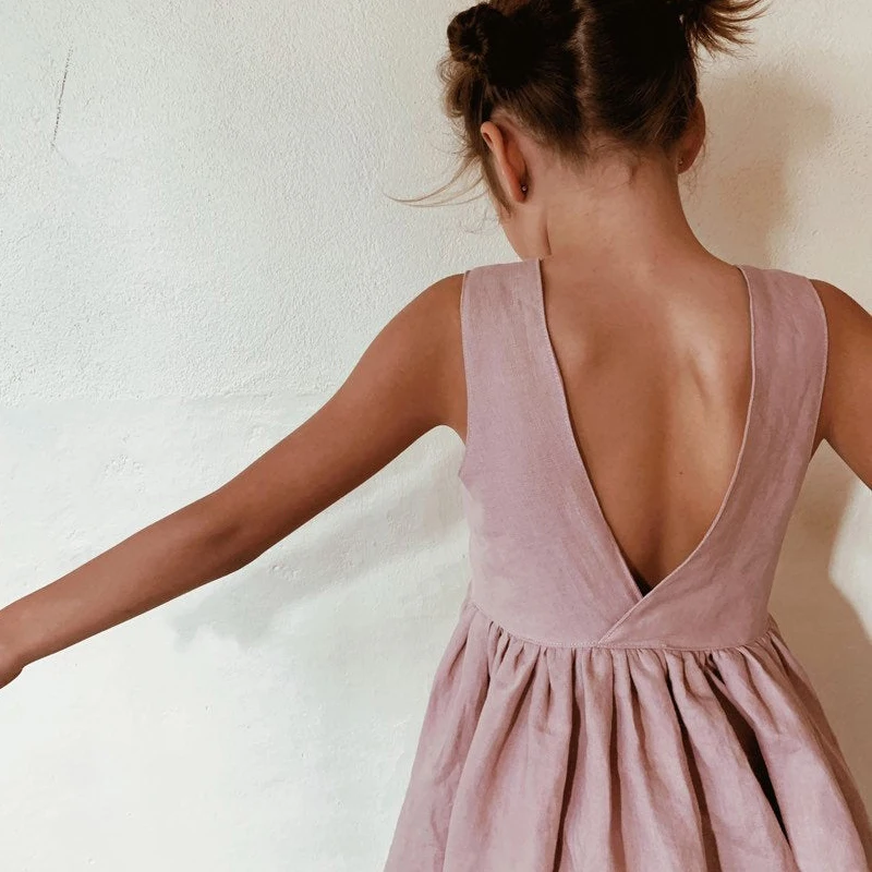 Платье для девочек Новинка лета 2022 платья без рукавов из хлопка и льна с глубоким