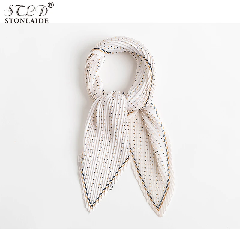 Женский плиссированный квадратный шелковый шарф модный платок с разноцветным