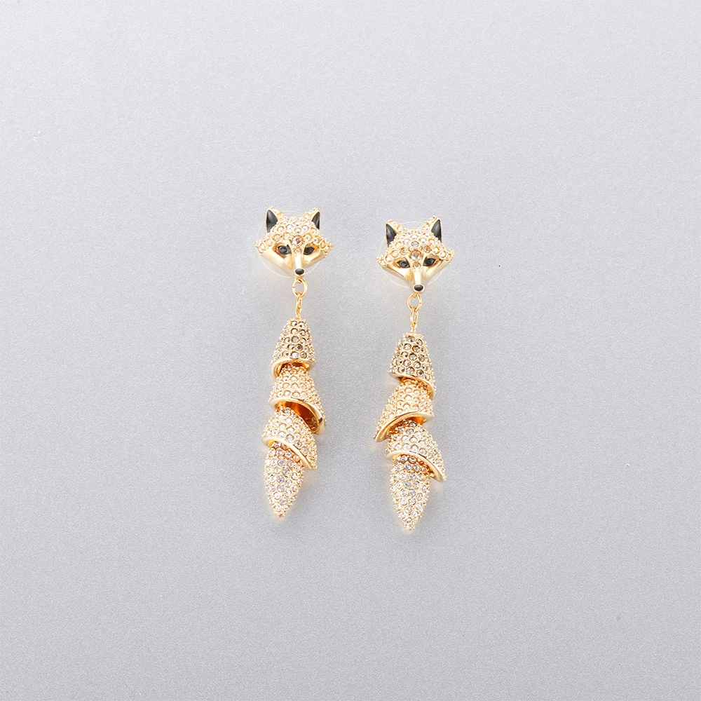 Высококачественные новые золотые серьги в форме лисы с кристаллами женские