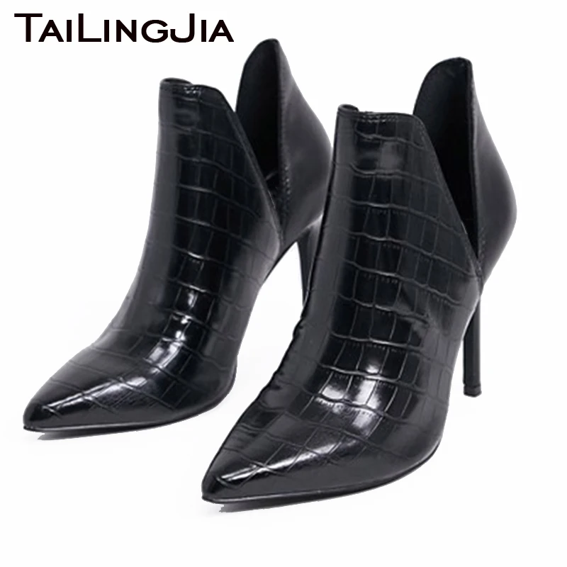 

Женские короткие ботинки на высоком каблуке с острым носком, ботильоны на шпильке, женские элегантные черные ботильоны из искусственной ко...
