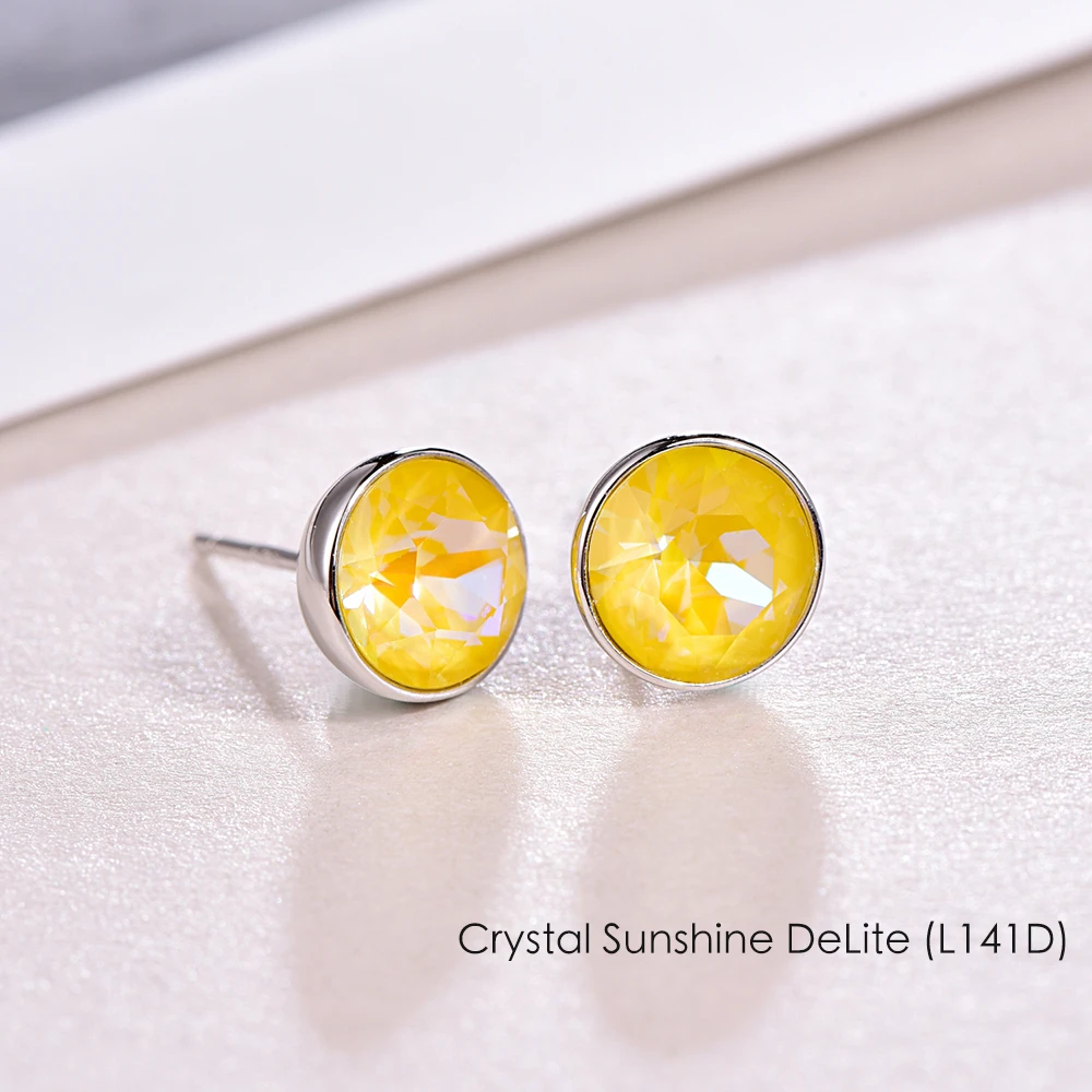 Crystal L141D Кристаллы из серьги с кристаллами Сваровски стерлингового серебра круглые Сережки для пирсинга для женщин стильные серьги-гвоздики Свадебные офисные украшения - Окраска металла: Crystal L141D