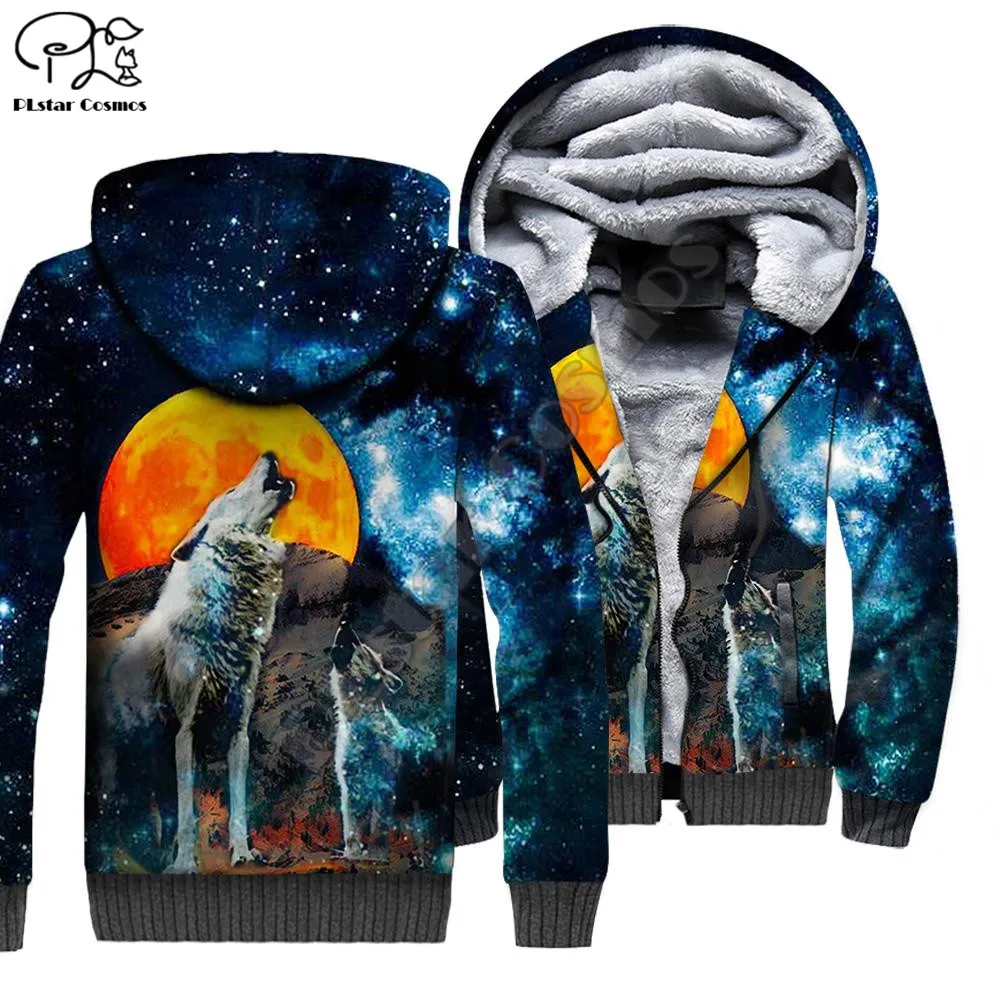 

PLstar Cosmos Beautiful Wolf 3D Printed Fashion Winter Clothing Casual Warm Hood Thick Coat Zipper Man Fleece Hoodies Jacket W22