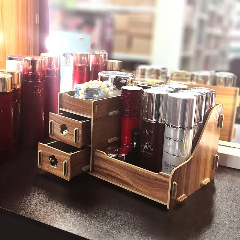 Многофункциональная деревянная коробка для хранения косметики ручной работы