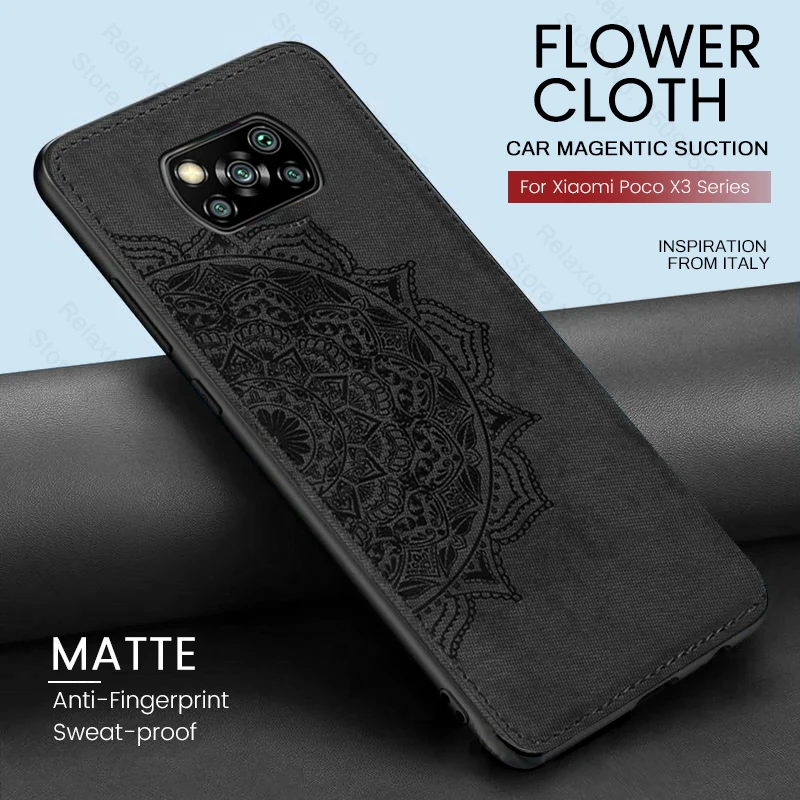 3d цветочным узором классические ткань автомобильный магнитный держатель чехол для телефона для xiaomi маленький poko poco x3 nfc m3 pro f3 5g coque Капа