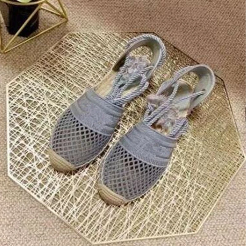 

2021 Spring Summer Flat Air Mesh Sandals Women Round Toe Cut Outs Ankle Strappy Rome Sandalias Ladies Comfort Leisure Shoes