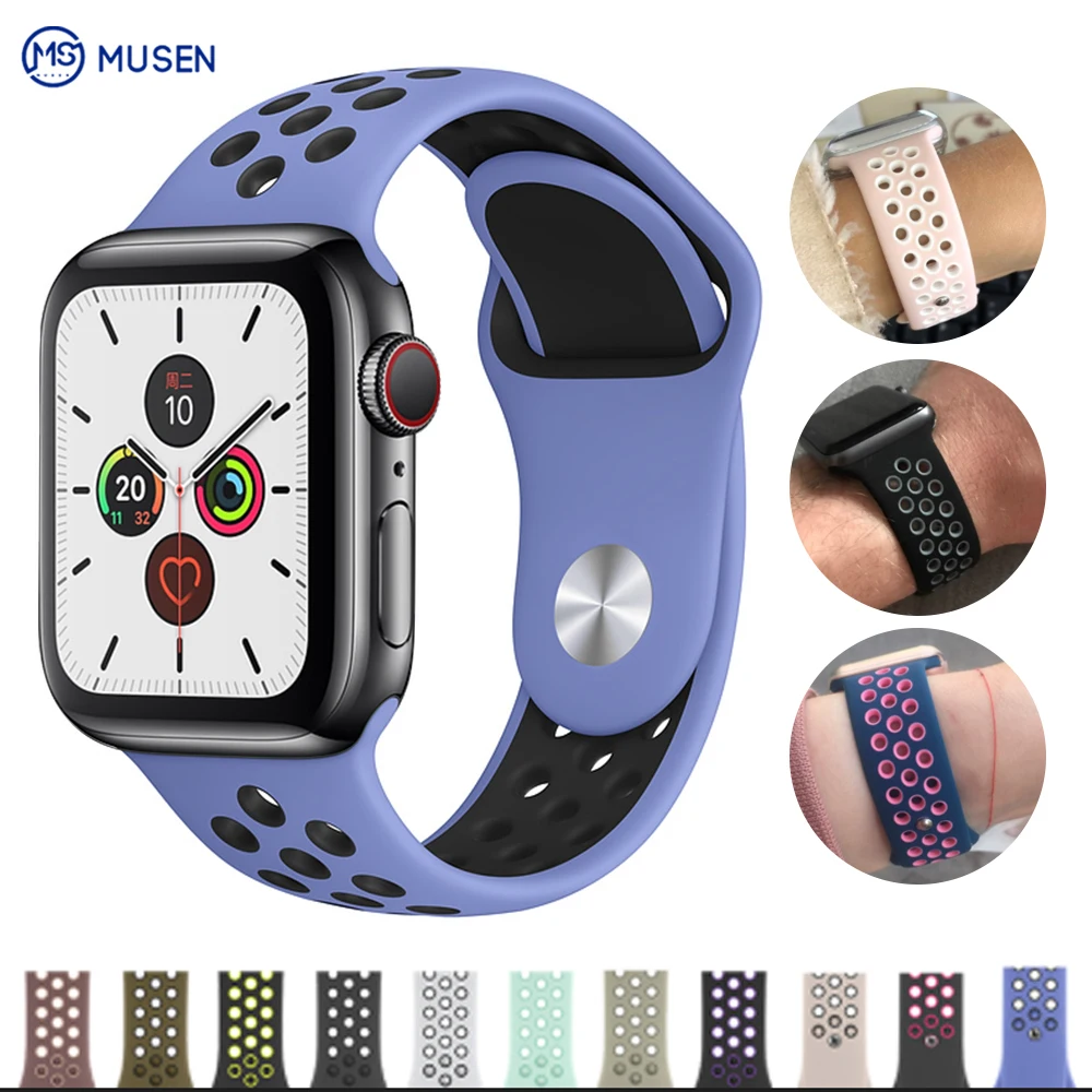 Спортивный силиконовый ремешок для apple watch, 42 мм, 44 мм, 38 мм, 40 мм, браслет для часов iwatch, apple Series 5
