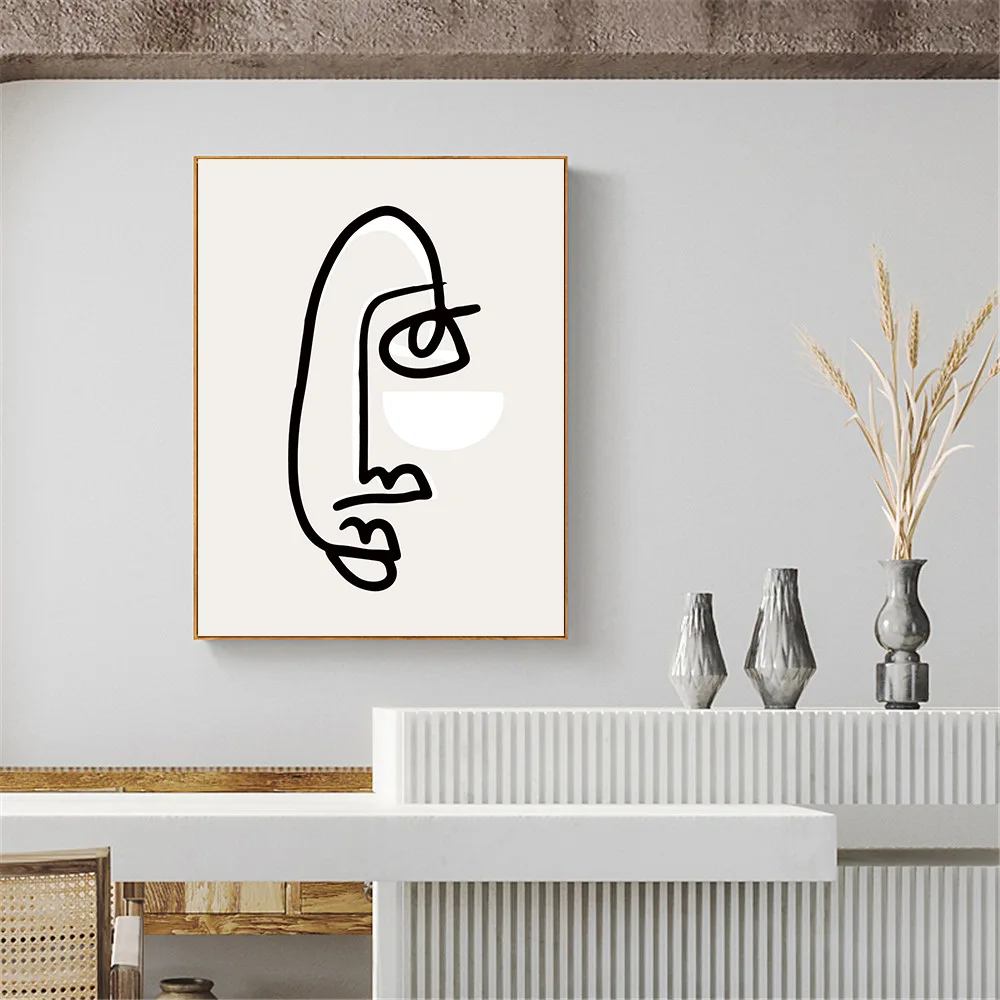 

Abstract Face One Bold Black Line Drawing Wall Art Picture Beige Poster And Print Minimalist Canvas Painting Nordic Home Decor
