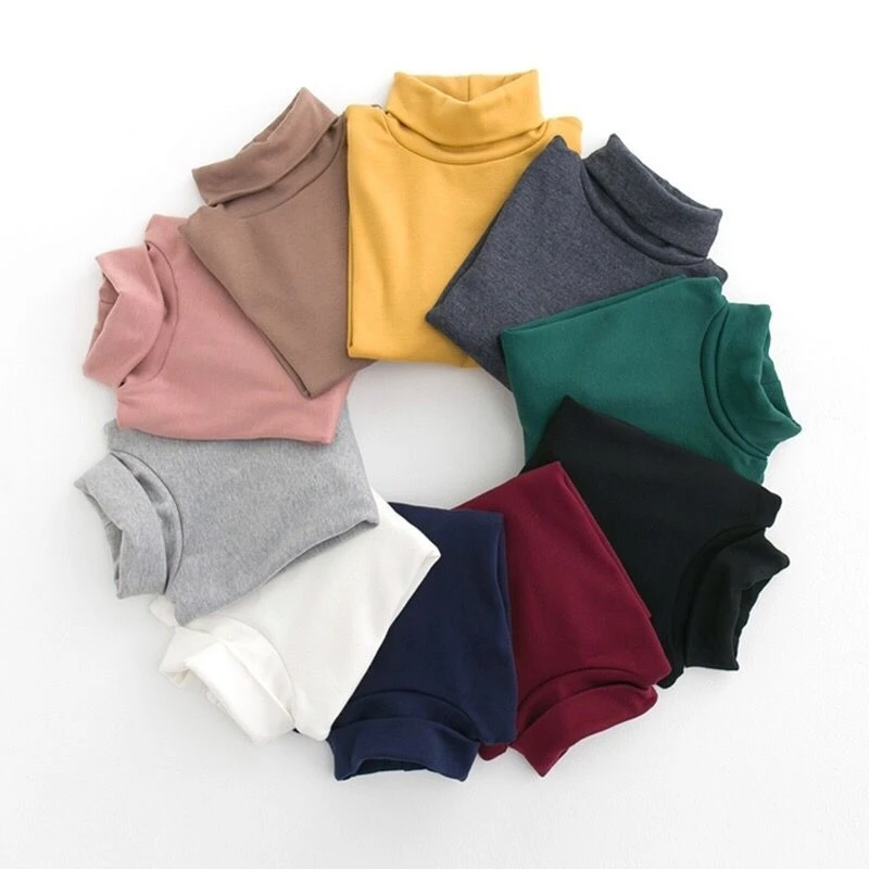 

VIDMID Boys and girls Plush thickened high neck autumn and winter bottoming t-shirt children's long sleeve T-shirt P5152