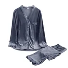 Пижамный комплект из 2 предметов домашняя одежда в Корейском стиле Осень-зима Модный золотой бархатный женский свободный кардиган с длинными рукавами большого размера