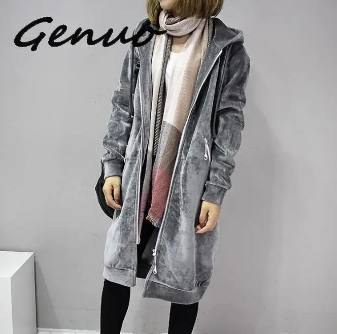 

Genuo New 2019 Autumn Open Velvet Women Hooded Basic Coats Jacket Casual Lady Winter Long Fashion Black Winter Jacket Women