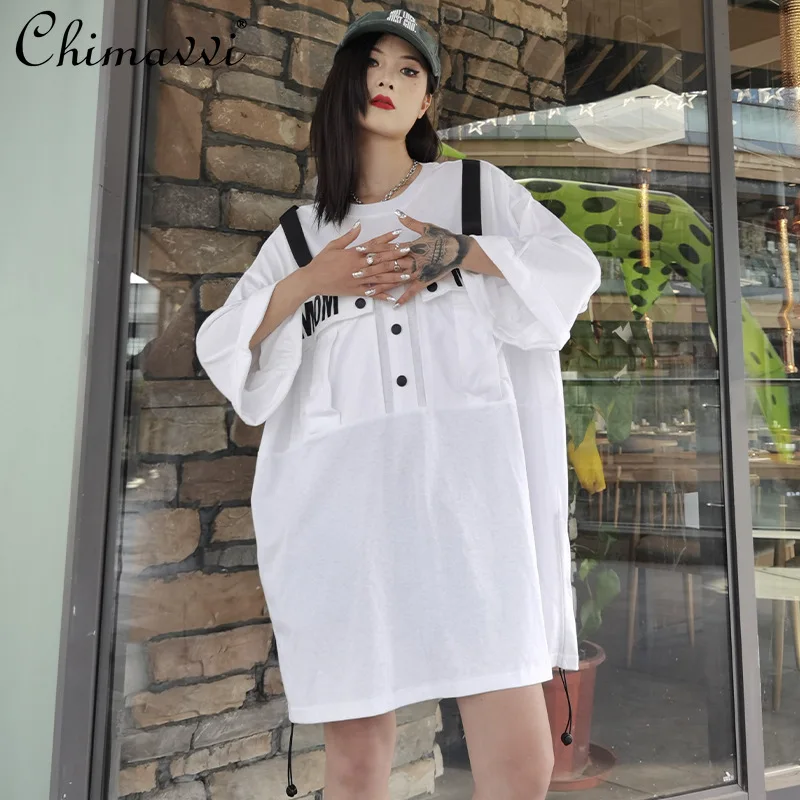 

Women's Clothing Loose Oversized White T-shirt Round Neck Printed Korean Style Top Female Cotton and Linen Casual Cool T Shirt