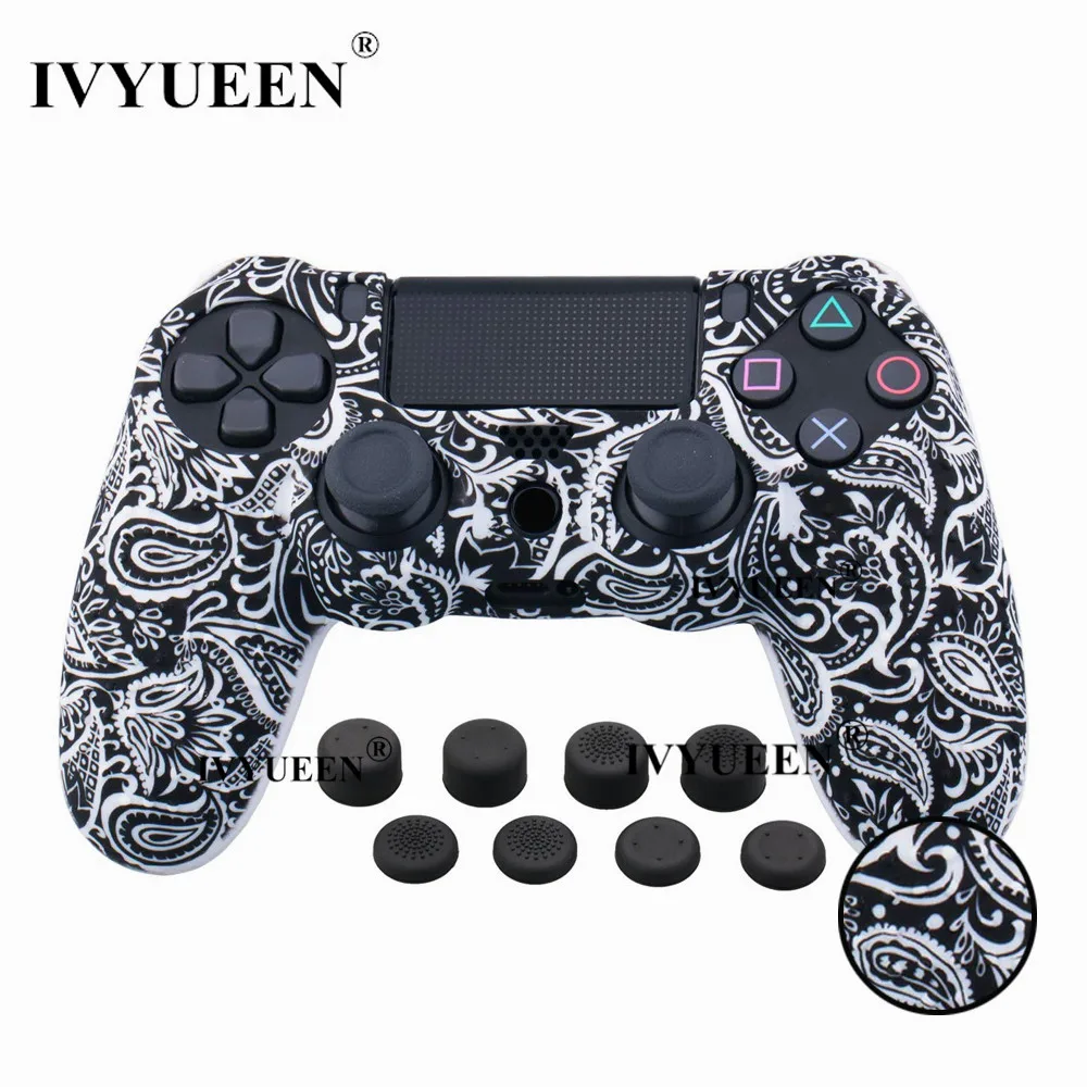 IVYUEEN 9 в 1 Шипованный силиконовый защитный чехол для sony Dualshock 4 PS4 Pro тонкий контроллер с 8 аналоговыми рукоятками - Цвет: Black Leaf