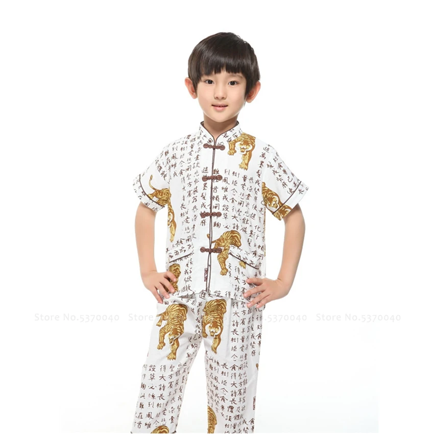 Традиционный китайский костюм Тан льняная футболка ханьфу для мальчиков свободные штаны детские топы с ушу