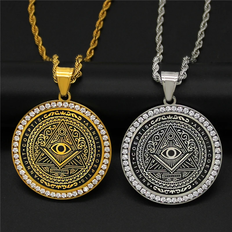 

European Style Stainless Steel Chain Necklaces For Women Fashion Eye of God Pendants With Cubic Zirconia Valentine's Day Gift