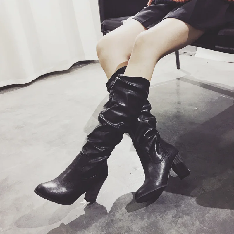 Для отдыха в сдержанном стиле осень зима женские сапоги до колена для дождливой