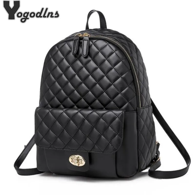 Модный черный рюкзак из искусственной кожи Женские клетчатые рюкзаки для