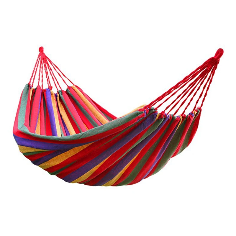 

190cm x 80cm Stripe Hang Bed Canvas Hammock 120kg Strong and Comfortable (Red)