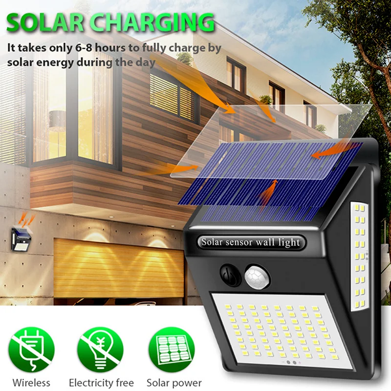 

144 100 LED Solar Light Outdoor Solar Lamp PIR Motion Sensor Solar Powered Sunlight Street Light for Garden Decoration