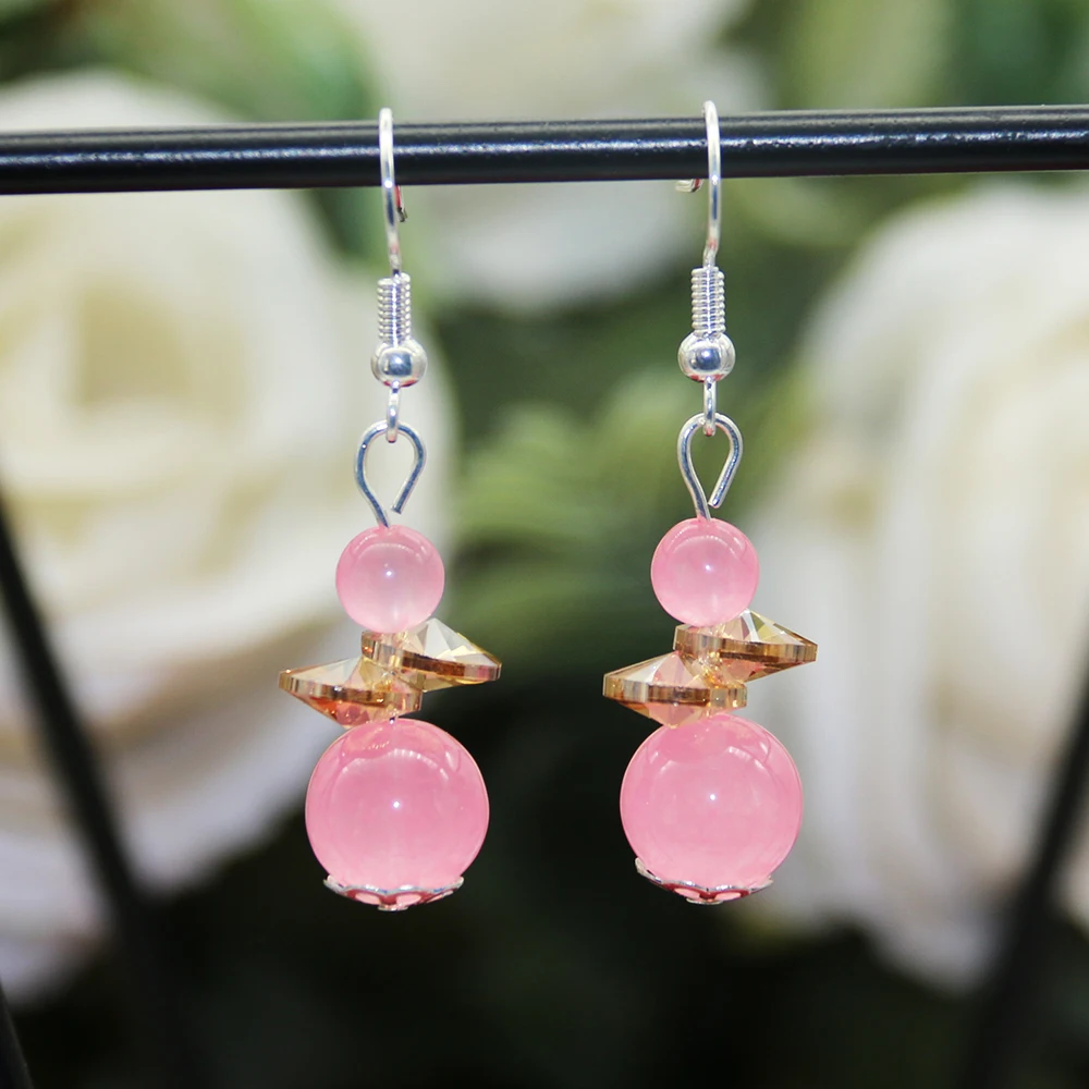 

Минималистичные серьги с натуральными бусинами 10 мм из порошкового агата с кристаллами, очаровательные серьги, ювелирные изделия для женщи...