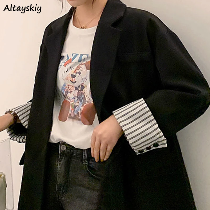 

Женские блейзеры в Корейском стиле, свободные элегантные Лоскутные весенние пиджаки с карманами, универсальные популярные модные пальто