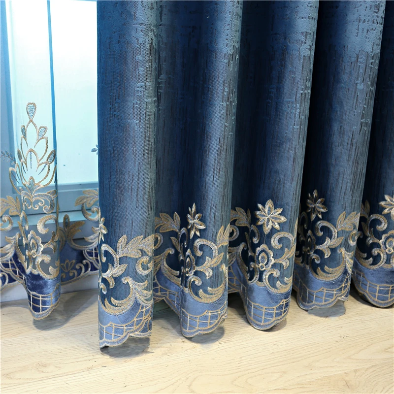 Высококачественные синие вышитые занавески для гостиной в европейском стиле