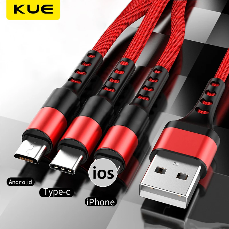 Зарядный USB кабель 3 в 1 для iPhone X 11 Pro Samsung Xiaomi Redmi Huawei Honor Android зарядное устройство