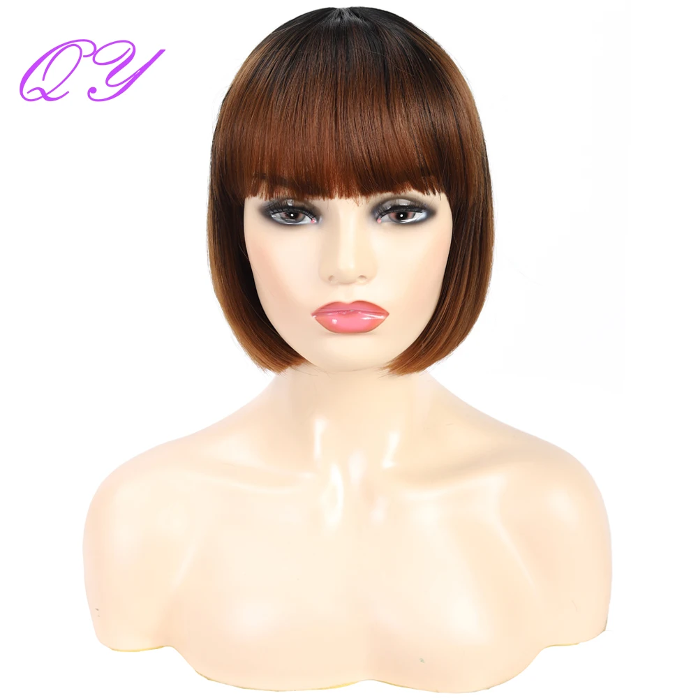 

Парик черный Омбре коричневый естественный прямой короткий Боб с челкой для женщин парик из высокотемпературного волокна для вечерние или ...