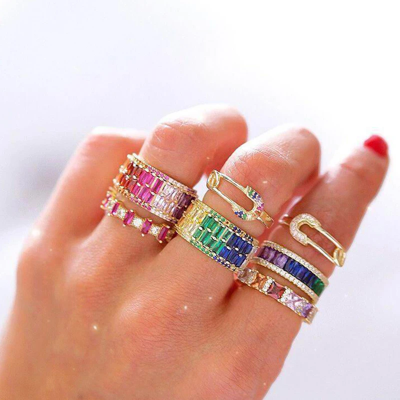 Новое поступление 2020 цветное кольцо с фианитом два необработанных фианита