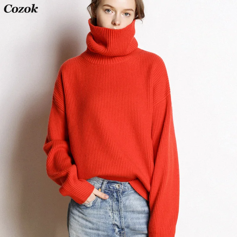 

2021 Autumn Winter Women's Turtleneck Cashmere Sweater Casual Loose Oversized Knitted Pullover Top Solid Warm Top Pull Femme
