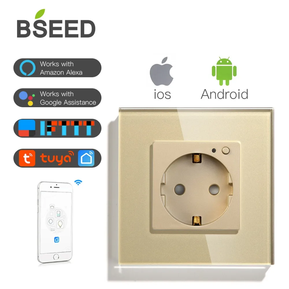 BSEED Wi-Fi настенная розетка стандарт ЕС умная розетка wifi розетка белый черный золотой цвета 86*86 мм