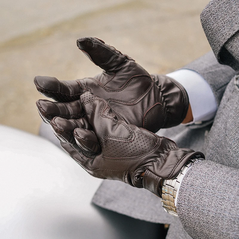 

Retro style men cool design genuine leather outdoor motorcycle gloves 1215-09