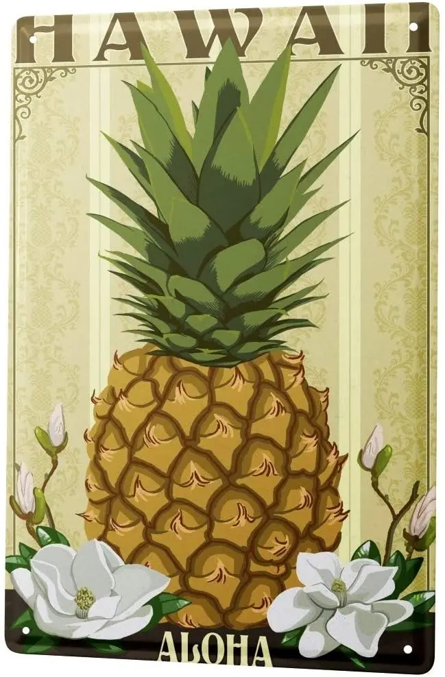

SINCE 2004 Tin Sign Metal Plate Decorative Sign Home Decor Plaques Food Restaurant Hawaii Pineapple