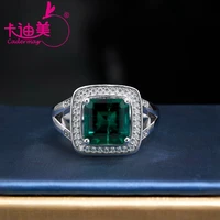 CADERMAY Antique Emerald Rings 18K 14K Pure Gold 8x8mm Square Emerald Ring with Moissanite Pave Setting Engagement Jewelry