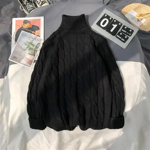 

Мужской вязаный свитер с высоким воротником, однотонный теплый свободный джемпер, Осень-зима 2021