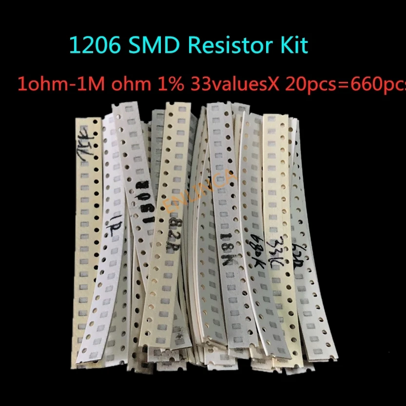 Комплект резисторов 1206 SMD в ассортименте 1 Ом-1М Ом 1% 33valuesX 20 шт. = 660 набор образцов |