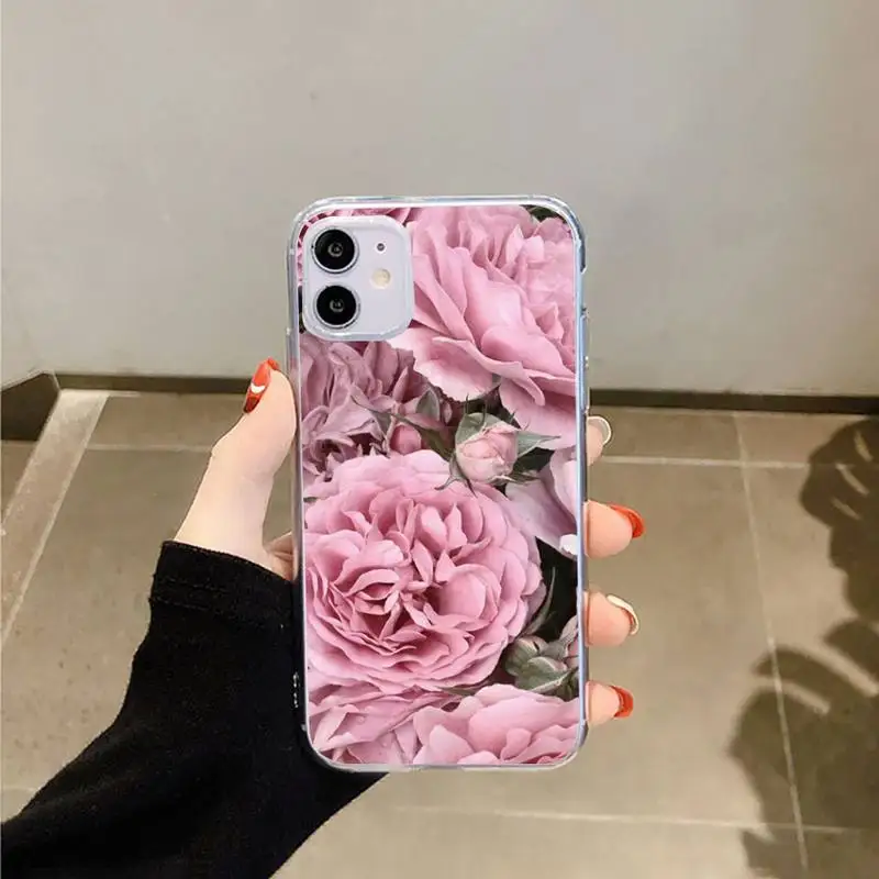 

Colorful Flower Rose Peony Phone Cases Transparent for iPhone 6 7 8 11 12 s mini pro X XS XR MAX Plus