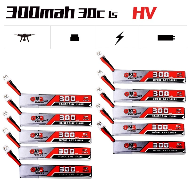 10 шт. GAONENG GNB 1S 300 мАч 3 8 в 30C/60C LiHV Lipo батарея PH2.0 разъем для UK65 US65 Happymodel Mobula7Snapper BetaFPV 65S