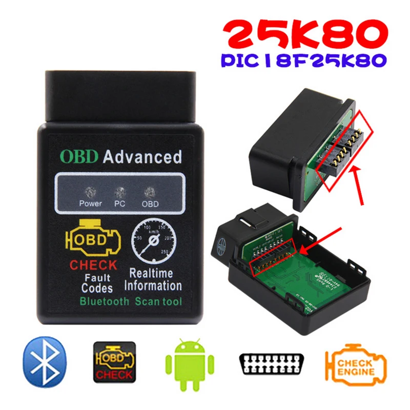 HH OBD Расширенный 25K80 ELM327 V1.5 Bluetooth для Android OBD2 сканер HHOBD Mini ELM 327|Диагностические