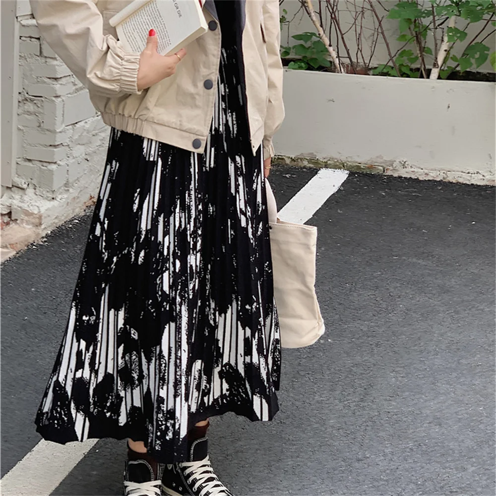 

Женская трикотажная юбка в стиле пэчворк Alien Kitty, трапециевидная юбка средней длины, элегантная шикарная плиссированная юбка для осени, 2021